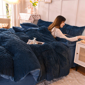 Lenzuolo <span class=keywords><strong>lungo</strong></span> in peluche Set di biancheria da letto 4 pezzi soffice copripiumino arruffato in pelliccia sintetica copripiumino per federa in lenzuola piatte set di biancheria da letto - Product Image 5