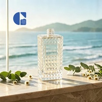 Flacon de parfum de luxe 100 ml en verre gaufré carré losange, transparent, avec bouchon à vis, vide, pour emballage cosmétique
