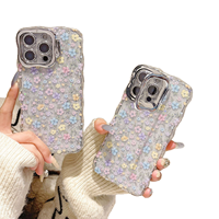 Coque de téléphone antichoc en TPU souple style Ins avec support d'appareil photo électroplaqué, poignée de téléphone en acrylique à motifs et embossage de l'objectif