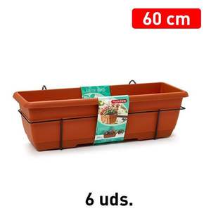 Jardinière de balcon carrée rustique 60 cm avec support à crochet pour suspendre des plantes de balcon ou de jardin - Product Image 2