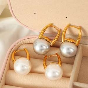 Boucles d'oreilles à clip tendance, imitation perle, or, bijoux de fête pour femmes, forme géométrique, boule élégante, origine Dongguan - Product Image 2