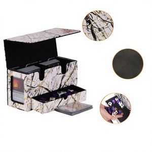 Boîte de rangement pour jeux de cartes à motif marbré avec deux compartiments et un tiroir pour plus de 200 cartes, design portable - Product Image 1