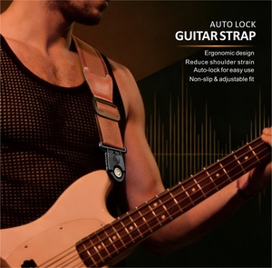 Sangle de guitare rembourrée de qualité supérieure avec verrouillage automatique rapide pour guitare <span class=keywords><strong>électro</strong></span>-<span class=keywords><strong>acoustique</strong></span>, style noir - Product Image 3