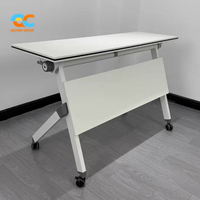 Table de formation à plateau rabattable, cadre blanc, panneau blanc, roulettes, pliable, pour réunions de bureau, salles de formation et salles de classe