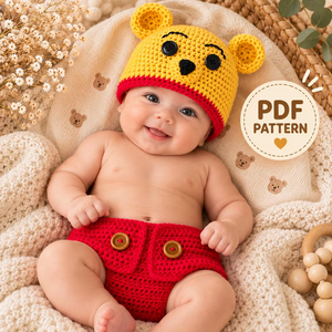Conjunto de Gorro y Babero de Ganchillo para Bebé, Gorro de Punto Amarillo y Rojo, Accesorio de Invierno para Bebés, Patrón en PDF - Product Image 3