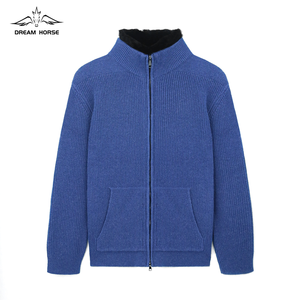 AiNear venta al por mayor logotipo personalizado diseño Oem & Odm manga larga cuello alto cremallera azul real para hombres acrílico lana tejido cárdigan suéter - Product Image 1