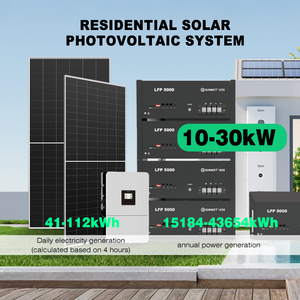 Sistema de Energía Solar Híbrido de 10KW 15kW 20kW 25kW 30kW, Kit de Generador de Energía con Batería de Iones de Litio y Controlador MPPT para Uso Doméstico - Product Image 1
