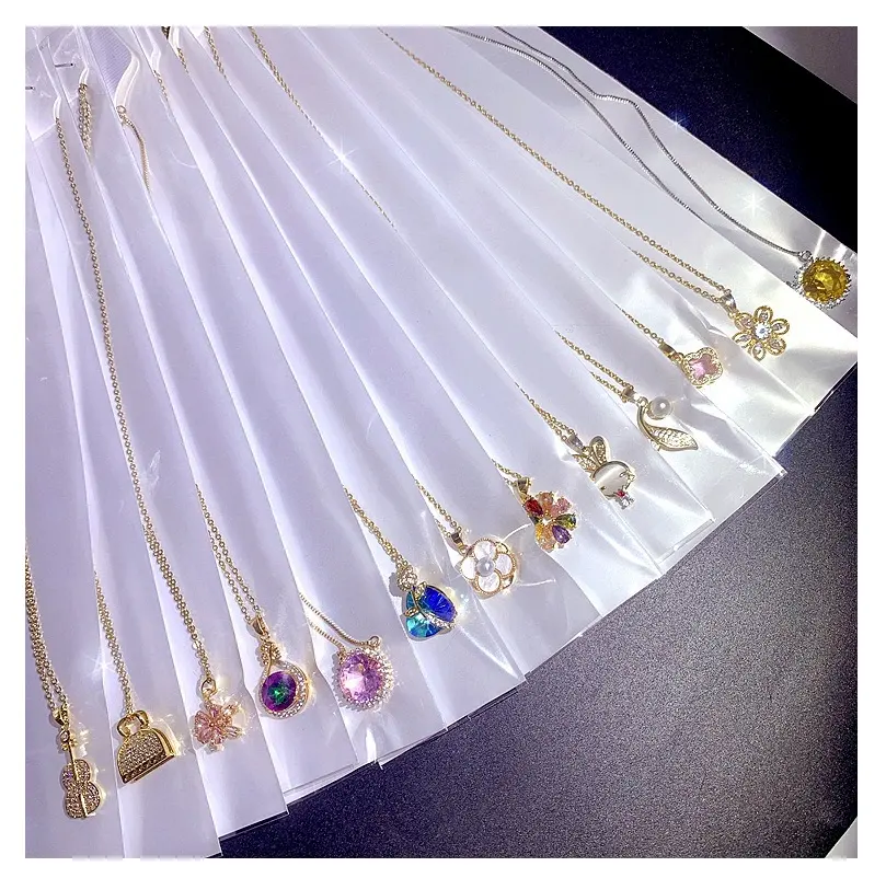 Mixed Wholesale Light Luxury Multi Designs Fashion Super Flash Zircon Pearl Four-Leaf Clover Flower Butterfly Pendant Necklace