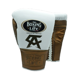 Gants de boxe en cuir de vachette doré à lacets personnalisables No Boxing No Life, pour entraînement de boxe et de kick-boxing - Product Image 1