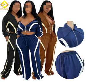 Bộ đồ nữ 2 mảnh phối màu 2025, áo ngắn tay dài có khóa kéo + quần dây rút, phong cách thể thao năng động mùa đông - Product Image 1