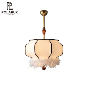 Lustre moderne rétro français pour chambre à coucher, café, en métal, tissu, <span class=keywords><strong>bois</strong></span>, plumes, lanterne suspendue de haute qualité, nouveau design - Product Image 1