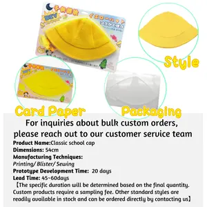 Children's Yellow Bucket Hat School Cap Outdoor Classes DIY Design Safety Whistle Mesh Fabric JP School Style