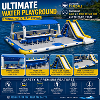 Grande île flottante gonflable pour parc aquatique avec toboggan, auvent, sièges, bar et table pour hôtels, complexes hôteliers et activités de loisirs