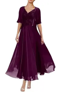 2pcs <strong>Tea</strong> <strong>Length</strong> Plus Size Chiffon <strong>Mother</strong> of the <strong>Bride</strong> <strong>Dresses</strong> with Jacket Lace Formal Evening Party Prom <strong>Dresses</strong> for <strong>Mother</strong> - Product Image 6