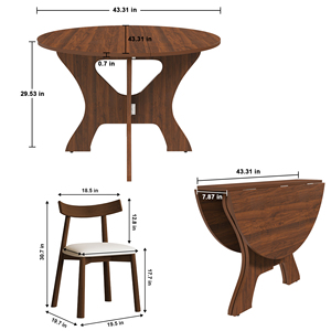 Ensemble de table <span class=keywords><strong>à</strong></span> manger pliante en placage de chêne imperméable de 43 pouces avec 2 chaises, ensemble gain de place pour l'intérieur et l'extérieur - Product Image 2