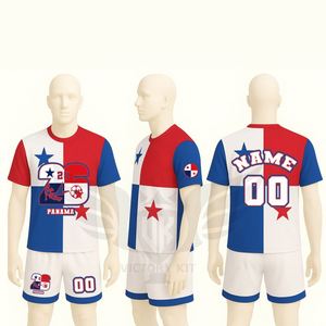 Conjunto de Camiseta y Pantalones Cortos de Fútbol para Fanáticos del Panamá, Rojo, Azul y Blanco, Uniforme de Fútbol con Nombre y Número Personalizados - Product Image 2