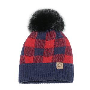 Bonnets en tricot pour femme <span class=keywords><strong>avec</strong></span> <span class=keywords><strong>pompon</strong></span> en fourrure Buffalo Plaid Cuff Winter Soft Warm Ski Cap Winter Christmas Hats - Product Image 4