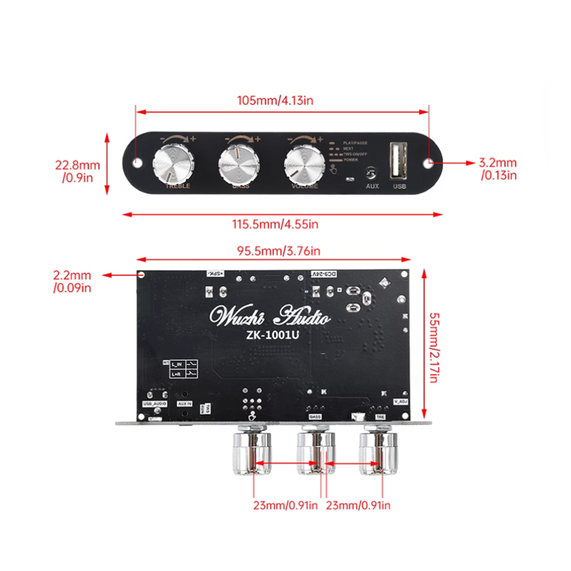 thumbnail image 2 of ZK-1001U 100W Mono Bluetooth Audio Power Amplifier Module Bass 2 of 9