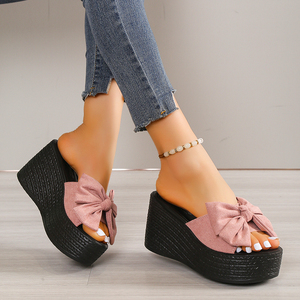 Sandales décontractées à nœud papillon pour femme, nouvelle collection été 2024, grande taille, semelle épaisse, talon compensé, à enfiler - Product Image 1