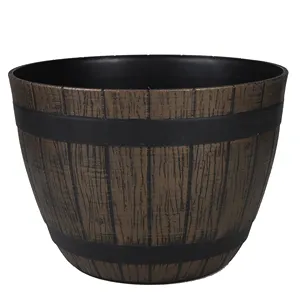 HUAZHIAI Outdoor Wicker Flower Pot 12/15/20 Inch Round Planters With Drainage Hole Wine Barrel Design Flower Pots For Indoor