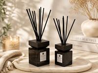 Diffuseur d'arômes en verre carré personnalisé avec couvercle en bois 100ml/150ml/200ml, impression sérigraphique, diffuseur à bâtonnets, livraison directe d'usine