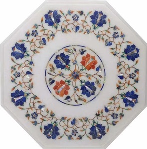 Plateau de table moderne en marbre blanc avec incrustations de marbre italien octogonal de qualité supérieure, provenant d'un exportateur indien - Product Image 1