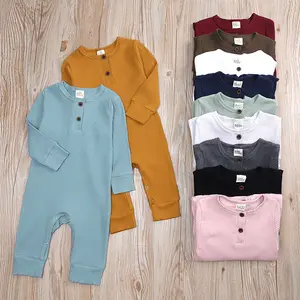 Barboteuse pour nouveau-né en coton côtelé, pour bébé garçon et fille, combinaison en tricot, à manches longues, couleur unie, vêtements pour bébé,