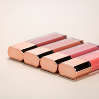 Tube de gloss carré or rose, rouge à lèvres liquide nude brun, haute brillance, longue tenue, emballage cosmétique personnalisé OEM, marque privée