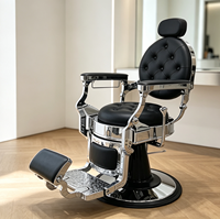 Fauteuil de barbier hydraulique inclinable en cuir noir capitonné vintage de haute qualité pour salon de coiffure masculin