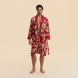 Batas de Lujo para <span class=keywords><strong>Hombre</strong></span>, Estilo Kimono, de Satén Transpirable, Manga Larga, con Bolsillos, 95% Poliéster, Lavables a Máquina, para Dormir - Product Image 3