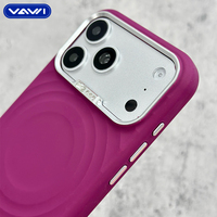 VAWI S123 Coque de téléphone en silicone liquide antichoc avec anneau métallique pour appareil photo et touches latérales en métal au toucher doux, design de luxe pour iPhone 18 Pro Max