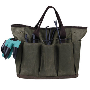 Sac de transport pour outils de jardin, toile cirée imperméable, multi-compartiments, capacité 5 kg, vert militaire, sac de transport pour outils à main - Product Image 1