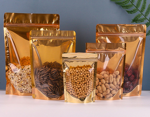 Pochettes debout personnalisées en plastique à fermeture éclair en mylar métallique de feuille <span class=keywords><strong>d</strong></span>'aluminium dorée brillante - Product Image 5