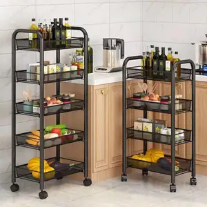 Multi-Layer Metal Folding Vegetable Rack Double-Tiered Kitchen Shelf Fruit Vegetable Storage Floor Standing Fruit Basket