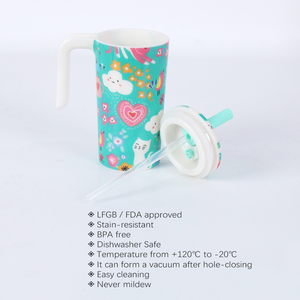 Mug miniature avec anse de 450 ml, 100 % mélamine, avec paille, anneau en silicone, anti-fuite, sans BPA, passe au lave-vaisselle, unisexe, conforme aux normes européennes - Product Image 4