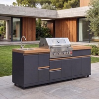 Barbecue à gaz d'extérieur moderne en acier inoxydable KC-22 Premium avec îlot de cuisine, fumoir Kamado, télécommande et 5 brûleurs, prêt pour les fêtes