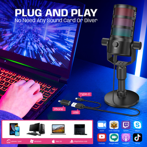 POD professionnel USB <span class=keywords><strong>Microphone</strong></span> de bureau écran tactile anneau lumière antibruit condensateur de poche pour Studio de jeu en streaming - Product Image 2