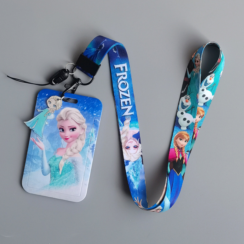 Card Holder Lovely Cartoon Frozen Princess Mermaid Elsa Ana Snow White Card Case with Neck Lanyards Student Bus ID Badge Cover Image 3