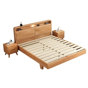 Lit double nordique de 1,8 m et lit simple de 1,5 m en bois massif pour appartements économiques, petit mobilier, lit double nordique en bois massif - Product Image 1