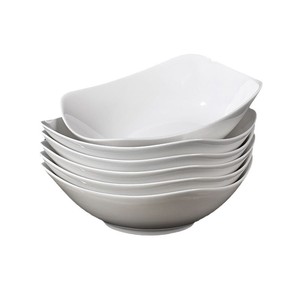 Ensemble de bols en céramique à quatre coins, couleur unie, avec pieds surélevés, pour salades, repas d'hôtel et de fête - Product Image 5