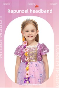 Perruques de princesse, perruque longue tressée de la princesse <span class=keywords><strong>Raiponce</strong></span> avec bandeaux et fleurs pour accessoires de costume pour filles - Product Image 5