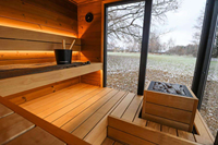 Desain Baru Sauna Kubus Tradisional untuk Luar Ruangan dari Kayu Karbonisasi dengan Panel Kontrol Wifi dan Kompor