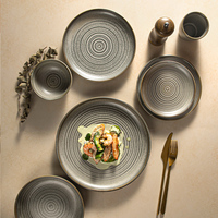 Service de table rétro en porcelaine avec glaçure réactive, compatible lave-vaisselle et micro-ondes, théière, assiettes à entrée, assiettes à dîner pour restaurant