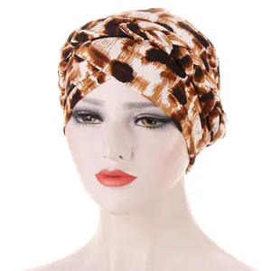 Knotted Turban Flower Print StainHead Wrap Silky Turban For Women Hairband