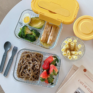 Fiambrera de vidrio de alto nivel de apariencia al por mayor <span class=keywords><strong>cura</strong></span> leche amarillo refrigerador vidrio crujiente caja Bento de borosilicato alto - Product Image 3