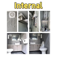 Toilettes mobiles de luxe au design moderne, remorque préfabriquée avec porte coulissante, salle de bain extérieure