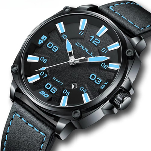 Reloj de Pulsera Deportivo de Cuarzo para Hombre, Resistente al Agua, con Detalles Azules, Correa de Cuero, Calendario, Luminoso, Casual, para Exteriores, Venta al Por Mayor - Product Image 1