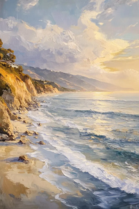 3D peint à la main bleu et or plage coucher de soleil mur Art toile peinture à l'huile pour la décoration intérieure paysage côtier pittoresque - Product Image 2