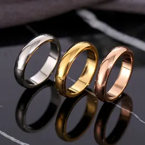 4mm 6mm alto pulido Acero inoxidable liso hombres anillos compromiso boda Simple pareja oro titanio anillo joyería