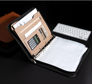 Black A4 Size Notebook Waterproof Portfolio Handle File <strong>Folder</strong> 4 <strong>Ring</strong> <strong>Binder</strong> Tan Document Holder Bag With Clip - Product Image 3